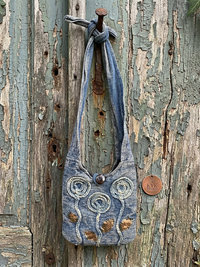 Blue Flower Cotton Crossbody Bag