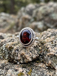 Faceted Garnet Ring with Rope Edge