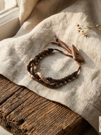 Wooden Twist Bracelet - Adjustable Suede Cord, Handcrafted Earthy Jewelry