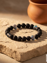 Men's Black Lava and Glass Bead Stretch Bracelet