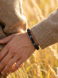Men's Black Lava and Glass Bead Stretch Bracelet