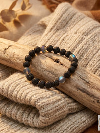 Men's Black Lava and Glass Bead Stretch Bracelet