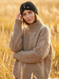 Hand-Knit Black Wool Headband with Buttons - Cozy Ear Warmer for Women