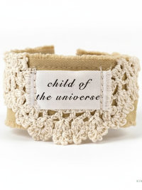 Boho Celestial Cotton Cuff Bracelet - Stamped adult Fabric Wrist Wrap