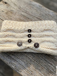 Hand-Knit Off White Wool Headband with Buttons - Cozy Ear Warmer for Women
