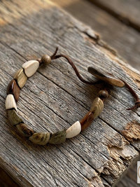 Dance with Druids Wood Bracelet, Adjustable Suede Cord, Handcrafted Earthy Jewelry