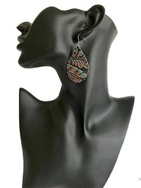 Boho Leather Teardrop Earrings - Handcrafted Turquoise Colored Dangles