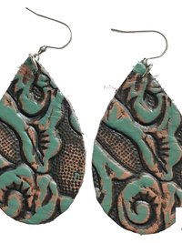Boho Leather Teardrop Earrings - Handcrafted Turquoise Colored Dangles