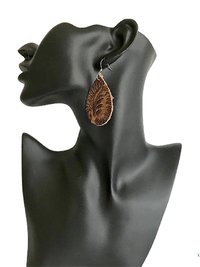 Hand Tooled Brown Leather Teardrop Earrings, Floral Embossed Genuine Leather Western Dangles