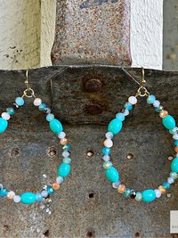 Boho Teardrop Earrings with Turquoise Beads - Antique Gold Dangle Jewelry