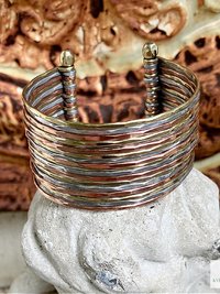 Wide Hammered Mixed Metal Cuff Bracelet - Statement Artisan Jewelry
