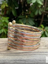 Wide Hammered Mixed Metal Cuff Bracelet - Statement Artisan Jewelry