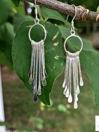 Sterling Silver Fringe Paddle Earrings, Handcrafted Boho Dangles, Unique Metallic Statement Drops