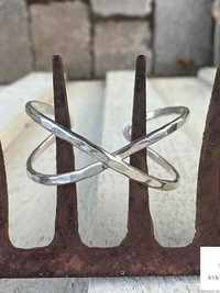 Hammered Silver Criss Cross Cuff Bracelet: Boho X Design