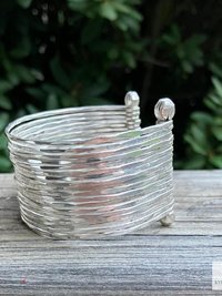 Wide Hammered Silver Cuff Bracelet: Handcrafted Boho Jewelry