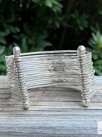 Wide Hammered Silver Cuff Bracelet: Handcrafted Boho Jewelry