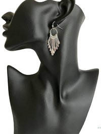 Boho Silver Plated Fringe Paddle Earrings, Sterling Silver Wires, Artisan Chandelier Dangles