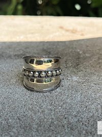 Sterling Silver Wide Band Ring: Boho Dot Detail, Handmade