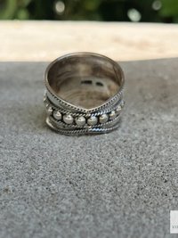 Sterling Silver Wide Band Ring: Boho Dot Detail, Handmade