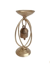 Zen Bell Votive Candle Holder - Artisan Metal Chime Altar Display Stand, 6.5 Inch