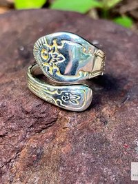 Sterling Silver Flower Spoon Ring, Boho Floral Band, Artisan Silverware Souvenir Jewelry