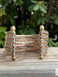 Wide Hammered Mixed Metal Cuff Bracelet - Statement Artisan Jewelry