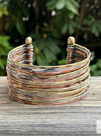 Wide Hammered Mixed Metal Cuff Bracelet - Statement Artisan Jewelry