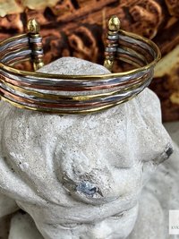 Thin Hammered Mixed Metal Cuff Bracelet - Handcrafted Stacking Bangle