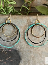 Boho Mixed Metal Round Earrings - Circle Dangle Earrings, Statement Jewelry