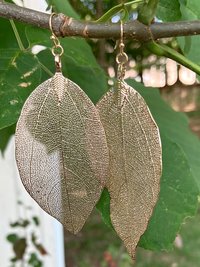 Handcrafted Gold Leaf Earrings, Elegant Botanical Dangles, Delicate Nature Jewelry Drops