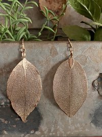 Handcrafted Gold Leaf Earrings, Elegant Botanical Dangles, Delicate Nature Jewelry Drops