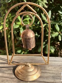 Zen Bell on Stand Peaceful Chime - Handcrafted Artisan Boho Metal Decor, 6 Inch