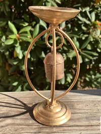 Zen Bell Votive Candle Holder - Artisan Metal Chime Altar Display Stand, 6.5 Inch