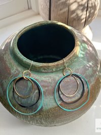 Boho Mixed Metal Round Earrings - Circle Dangle Earrings, Statement Jewelry