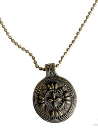 Bohemian Antique Bronze Tribal Pendant Necklace - 24 Inch Chain Boho Jewelry