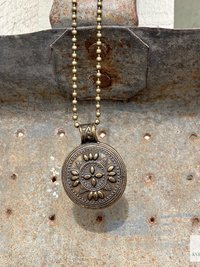 Bohemian Antique Bronze Tribal Pendant Necklace - 24 Inch Chain Boho Jewelry