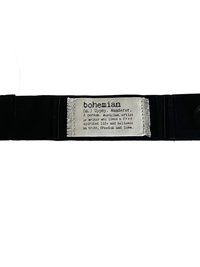 Black Suede Boho Cuff Bracelet - Cotton Fabric, Vintage Crochet, Button Closure