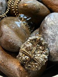 Dazzling Pyrite Wire-Wrapped Pendant Necklace - Handcrafted Statement Jewelry with Natural Stone