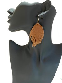 Handcrafted Brown Suede Feather Earrings, Layered Fringe Drops, Gold Plated Boho Statement Dangles