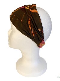Brown Tie Dye Cotton Headband, Wide Boho Yoga Headwrap for Women, Bohemian Workout Hairband