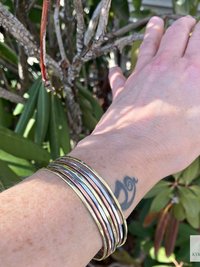 Thin Hammered Mixed Metal Cuff Bracelet - Handcrafted Stacking Bangle