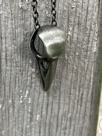 Gothic Silver Crow Skull Necklace, Antique Raven Head Pendant