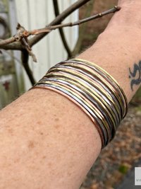 Wide Hammered Mixed Metal Cuff Bracelet - Statement Artisan Jewelry