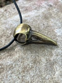 Gothic Crow Skull Necklace, Brass Raven Bird Pendant, Witchy Jewelry