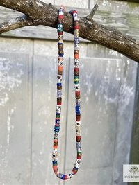 Long African Trade Bead Necklace - Vibrant Bohemian Statement Jewelry