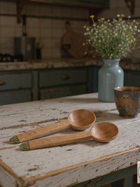 Handcrafted Olive Wood Coffee Spoon, Batik Handle, Kenyan Artisan Kitchen Utensil