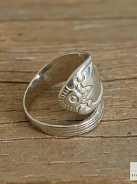 Sterling Silver Flower Spoon Ring, Boho Floral Band, Artisan Silverware Souvenir Jewelry
