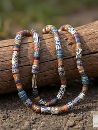 Long African Trade Bead Necklace - Vibrant Bohemian Statement Jewelry