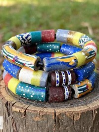 Handcrafted African Trade Bead Bracelet - Vibrant Bohemian Statement Jewelry