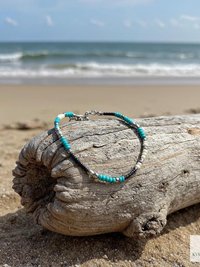 Handcrafted Boho Anklet with Turquoise & Silver Beads - Unique Bohemian Jewelry